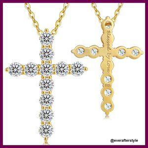 Moissanite Cross Necklace Elegant Minimal Chic Religious Gift Hypoallergenic